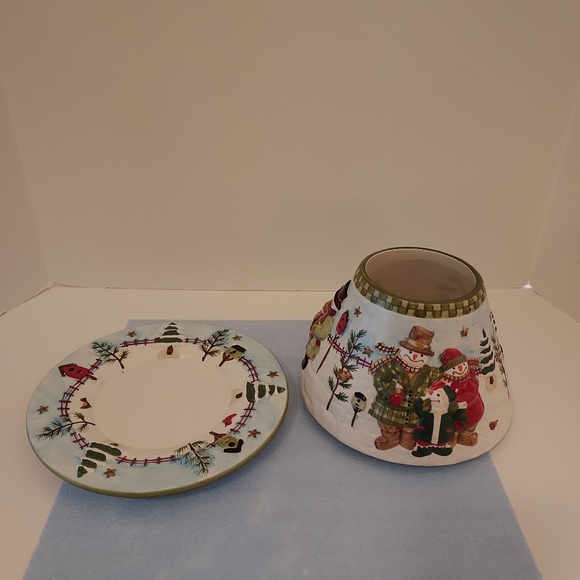 Yankee Candle Large Candle Shade and Plate Snowman Family by Teresa Kogut